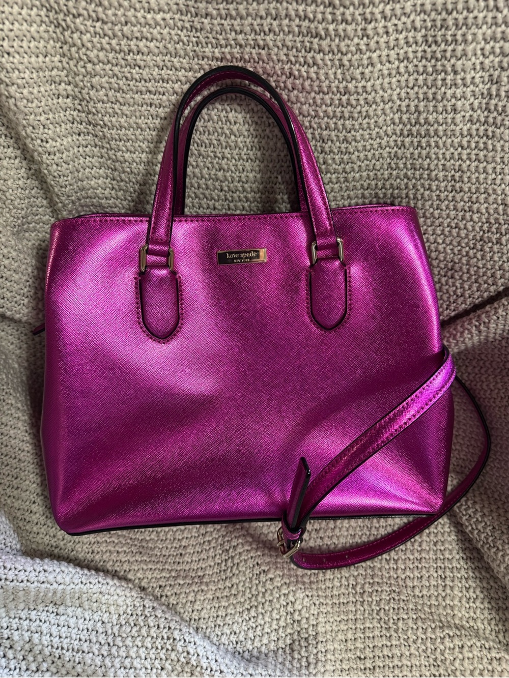 kate spade Metallic Fuchsia Satchel with Detachable Strap
